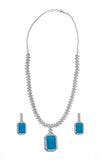 Blue Silver Plated American Diamond Necklace Set