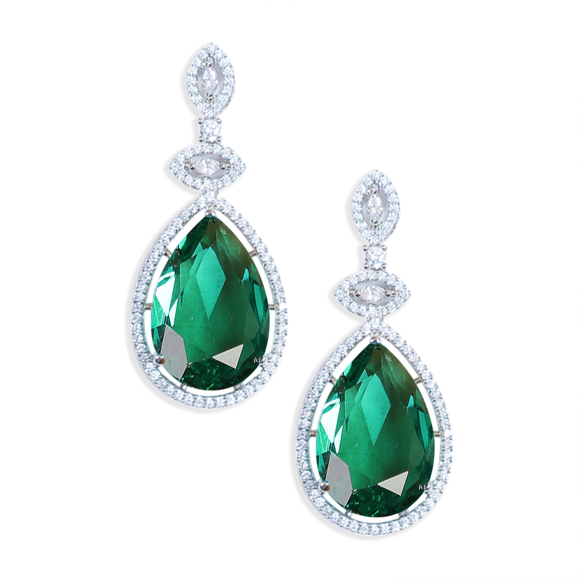 Emerald Silver Plated American Diamond Necklace Set