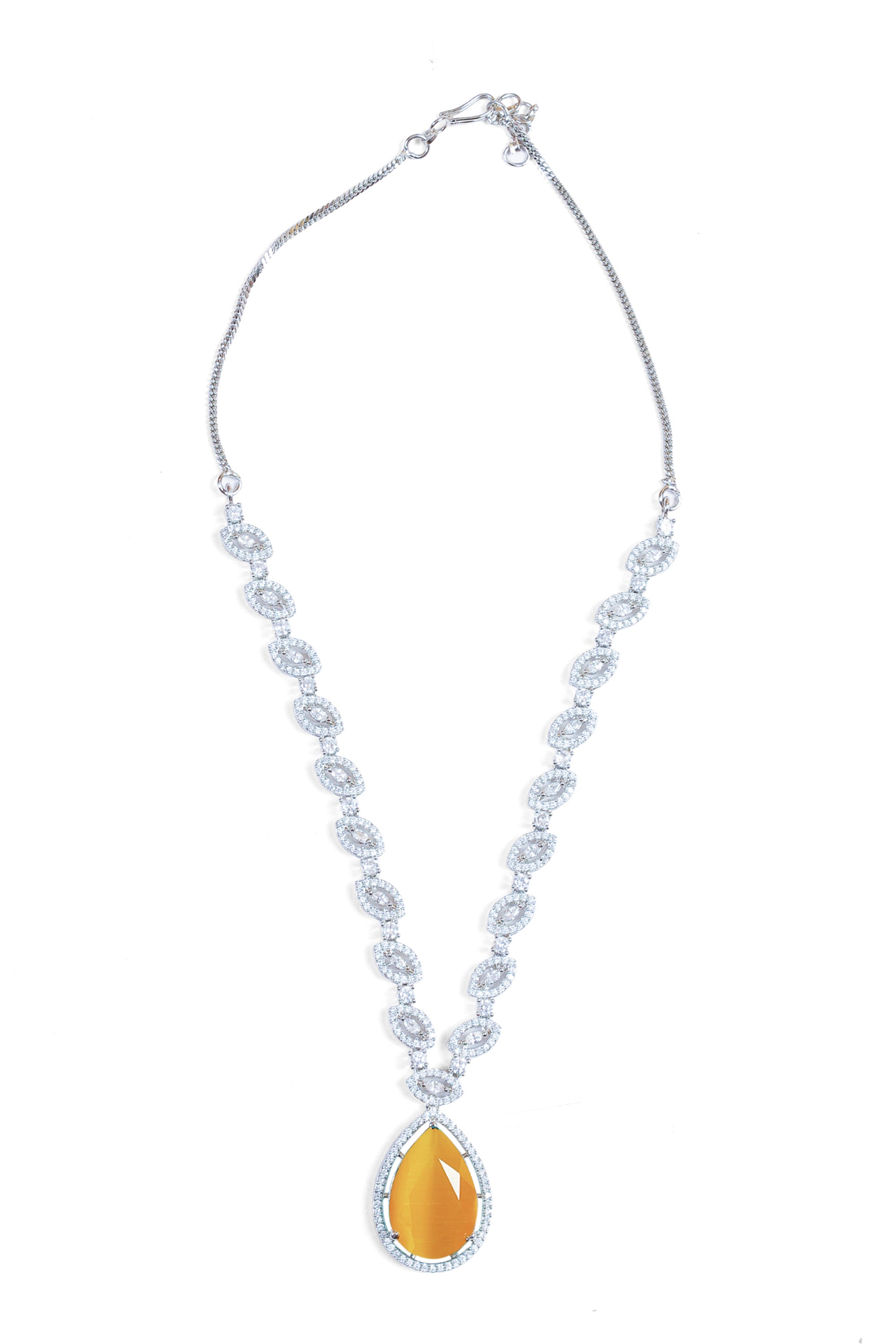 Yellow Silver Plated American Diamond Necklace Set