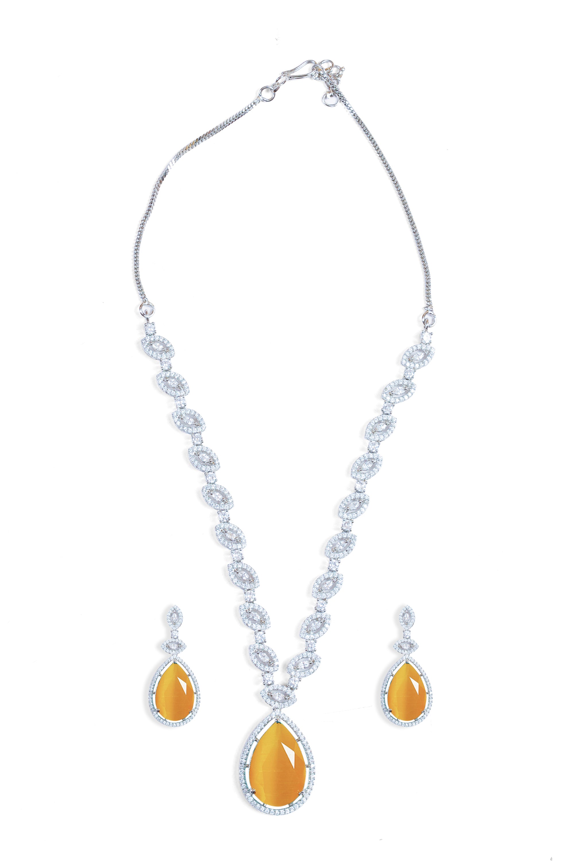 Yellow Silver Plated American Diamond Necklace Set
