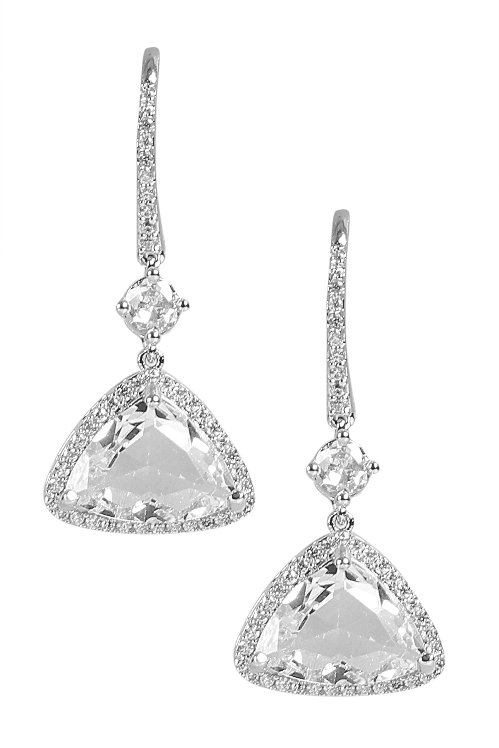 Silver Plated American Diamond Drop Earrings
