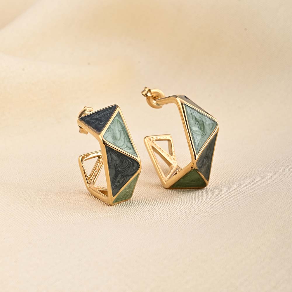 Green Geometric Hoop Earrings
