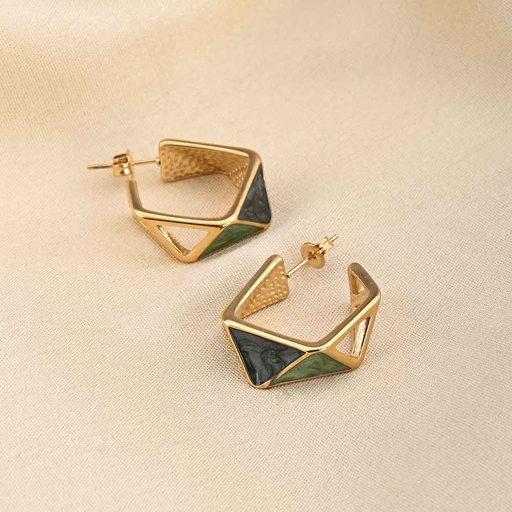 Green Geometric Hoop Earrings
