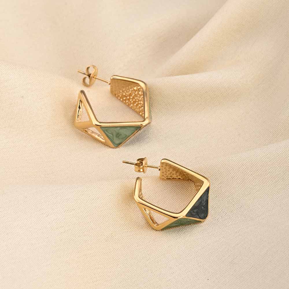 Green Geometric Hoop Earrings