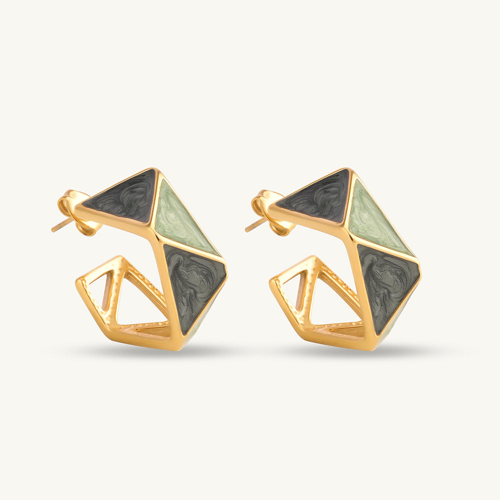 Green Geometric Hoop Earrings