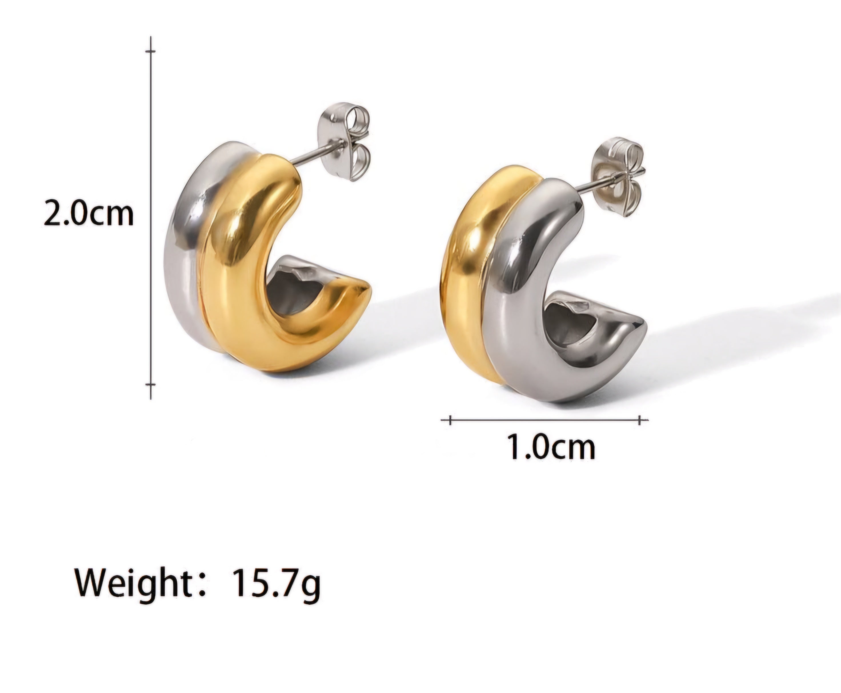 C Shape two tone 18k Gold Plated Earrings
