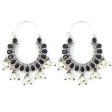 Black stone studded Oxidized Hoop Earrings