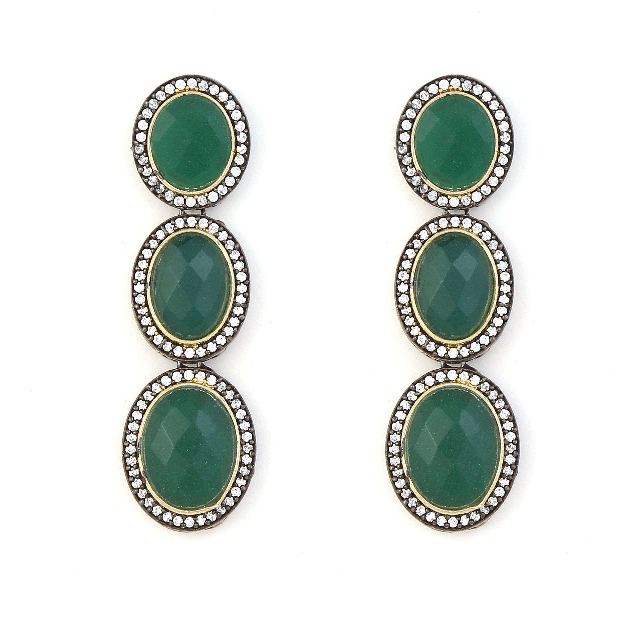 Emerald Studded Earrings with black rhodium polish