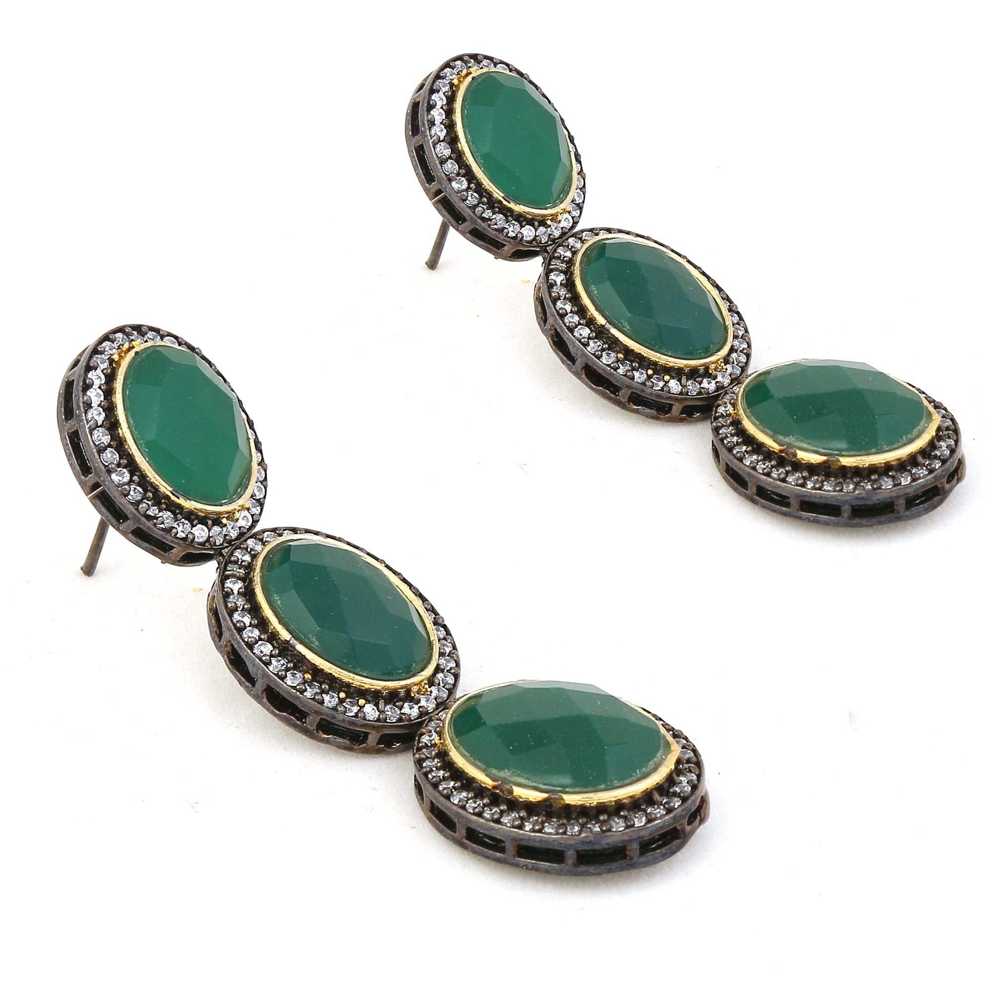 Emerald Studded Earrings with black rhodium polish