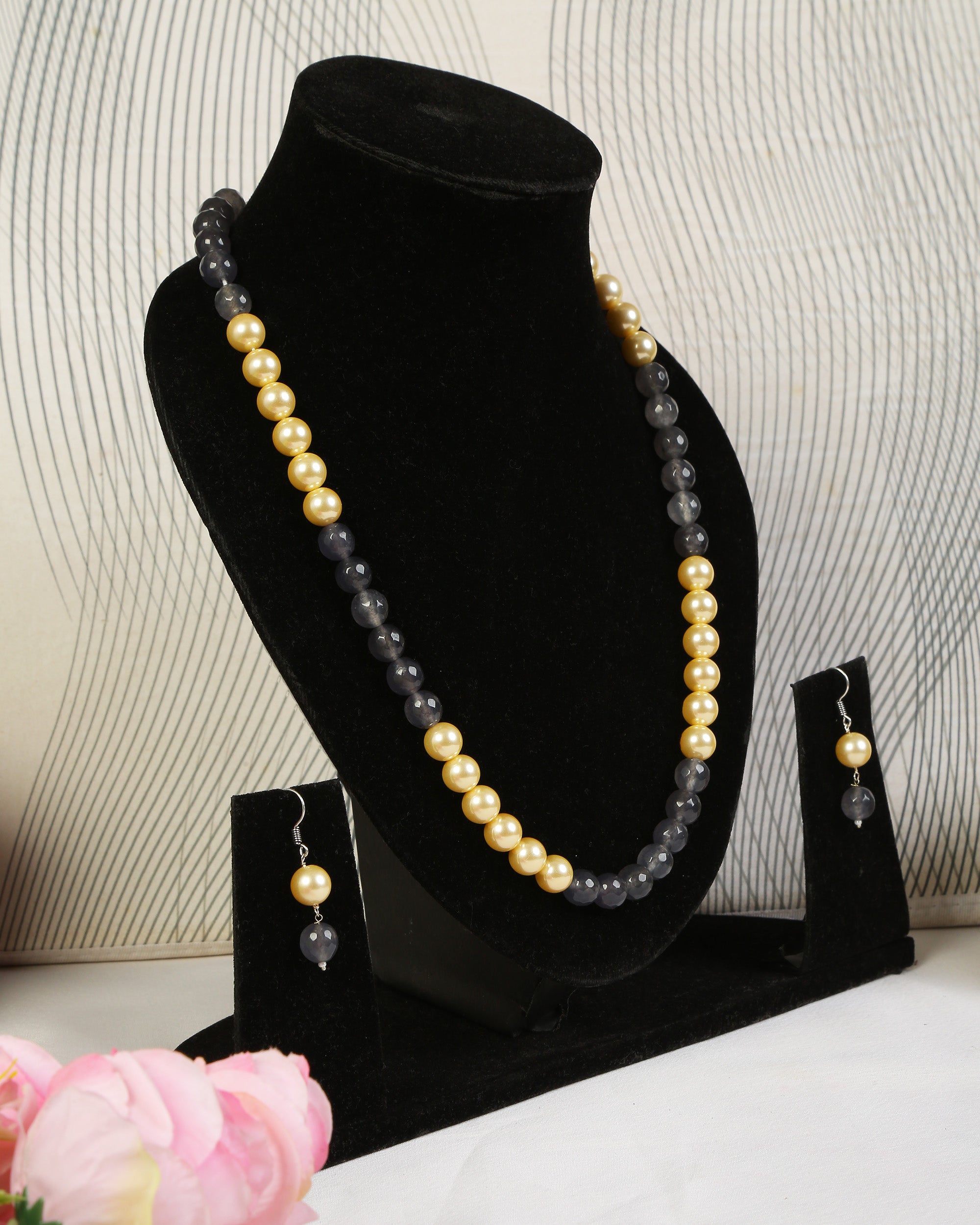 Grey Onyx & Ivory Beaded Necklace Set