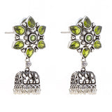 Green Floral German Silver Jhumka