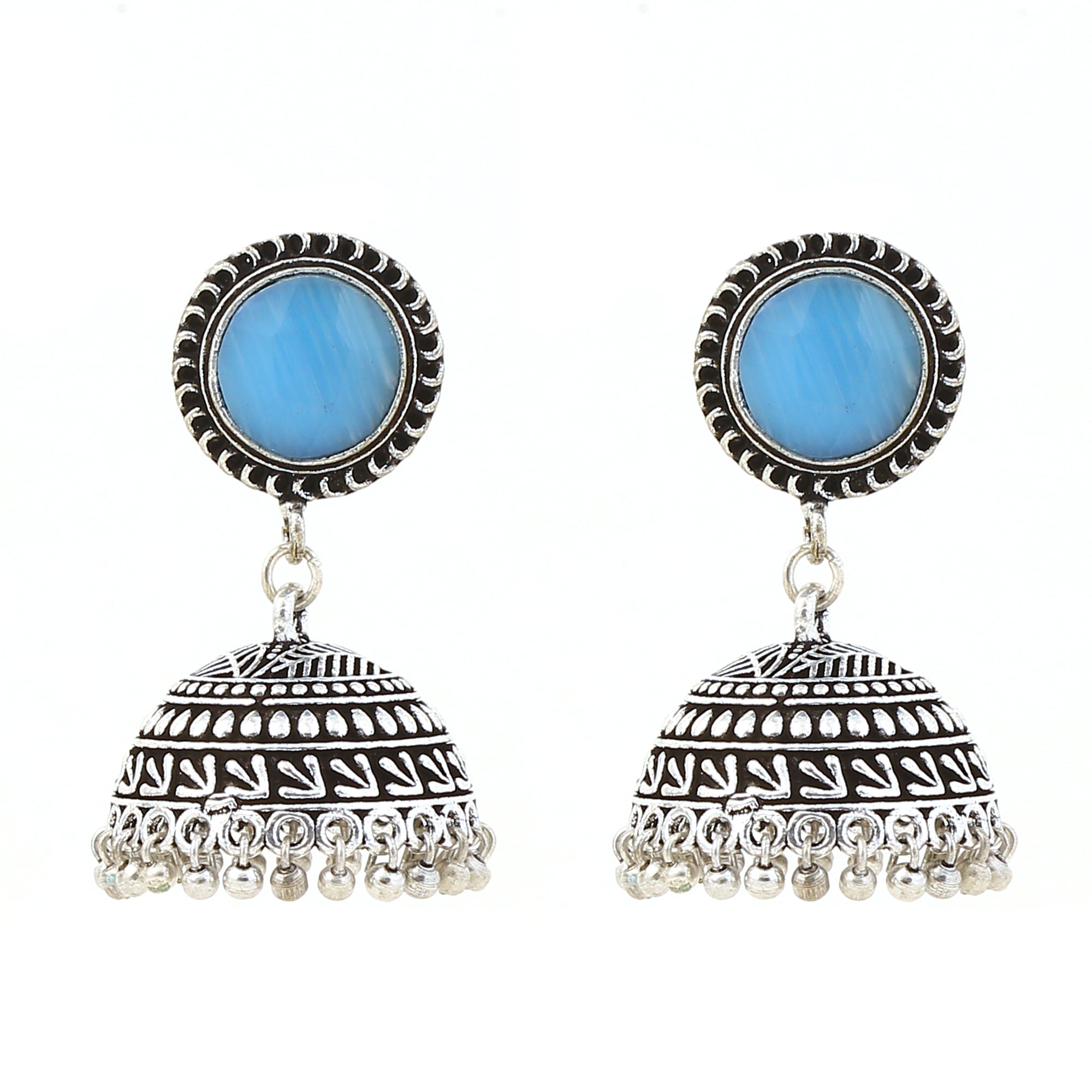 Blue Silver Toned Oxidized Jhumka