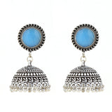 Blue Silver Toned Oxidized Jhumka