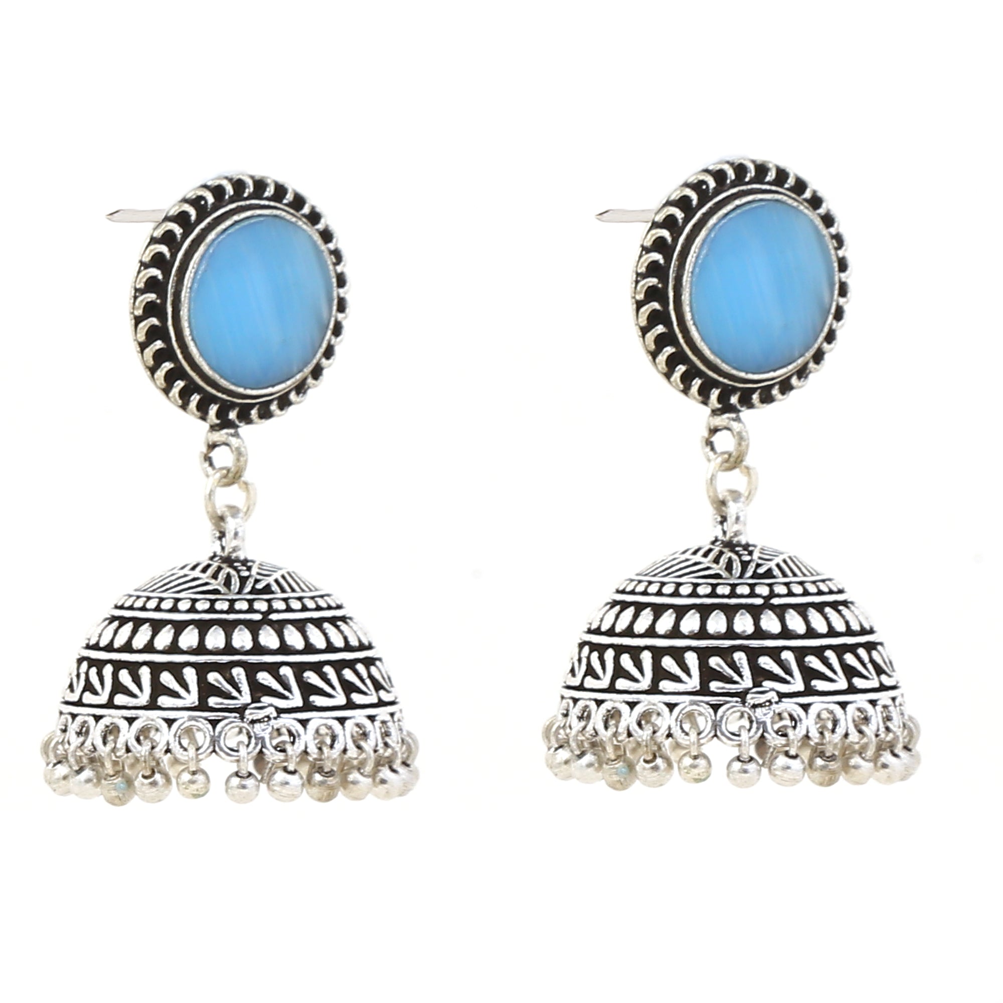 Blue Silver Toned Oxidized Jhumka