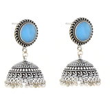 Blue Silver Toned Oxidized Jhumka