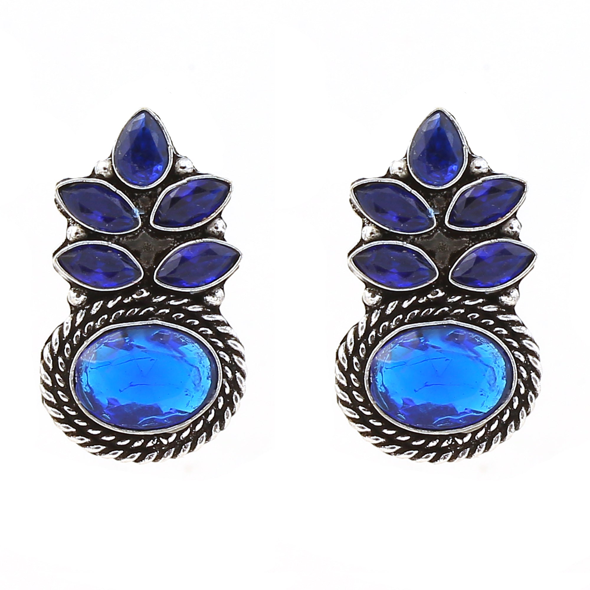 Blue stone studded German Silver Earrings