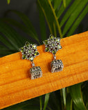 Green Floral German Silver Jhumka