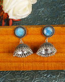 Blue Silver Toned Oxidized Jhumka