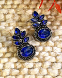 Blue stone studded German Silver Earrings