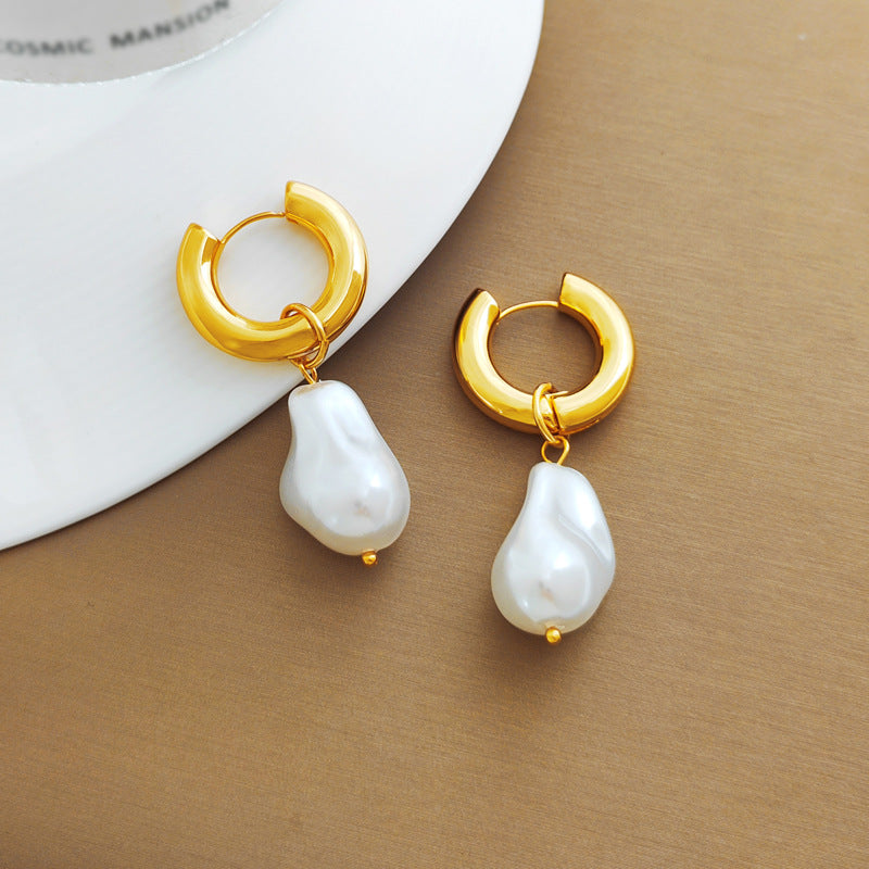 Pearl Drop 18k Gold Plated Hoop Earrings