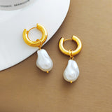 Pearl Drop 18k Gold Plated Hoop Earrings