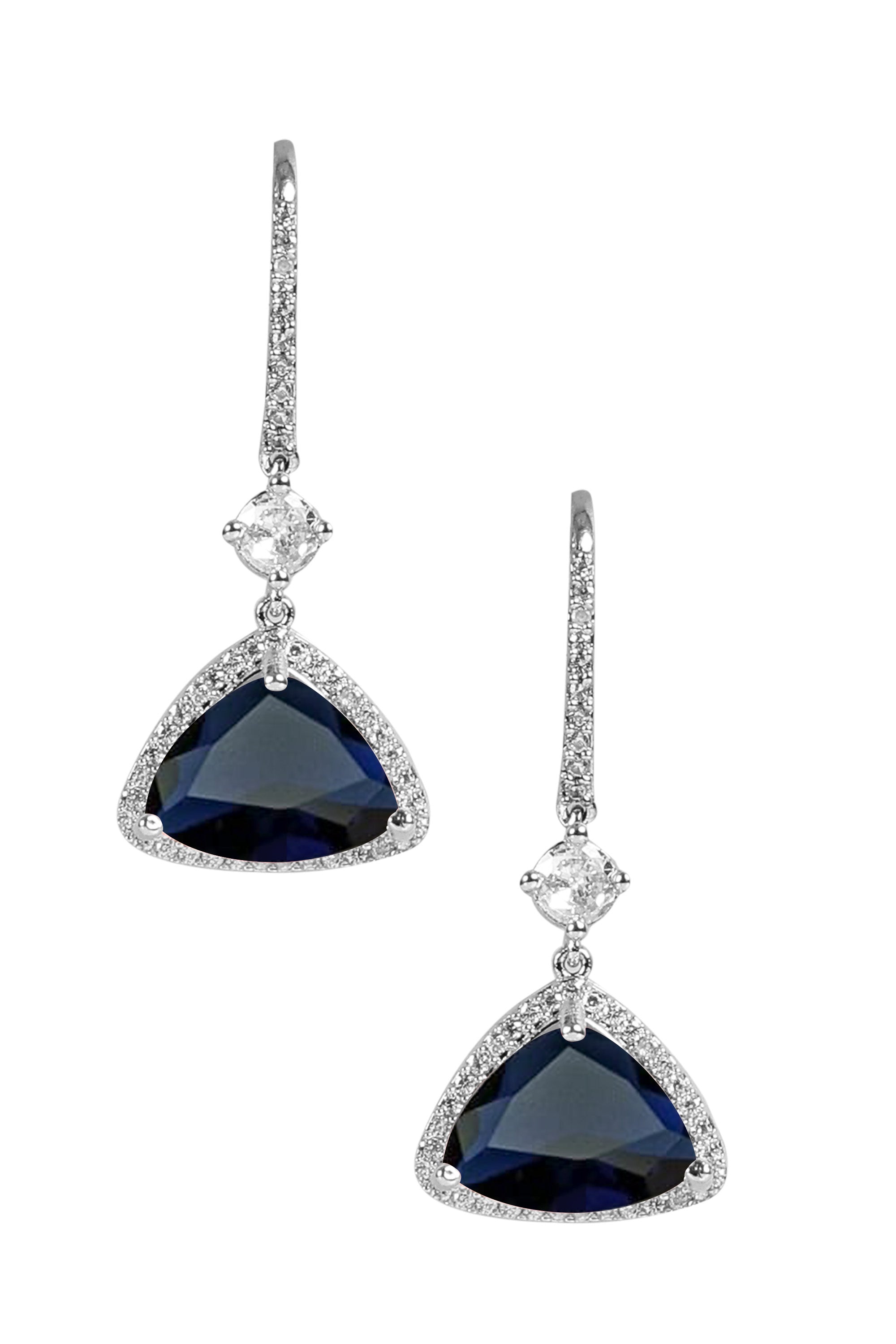 Sapphire Silver Plated American Diamond Drop Earrings