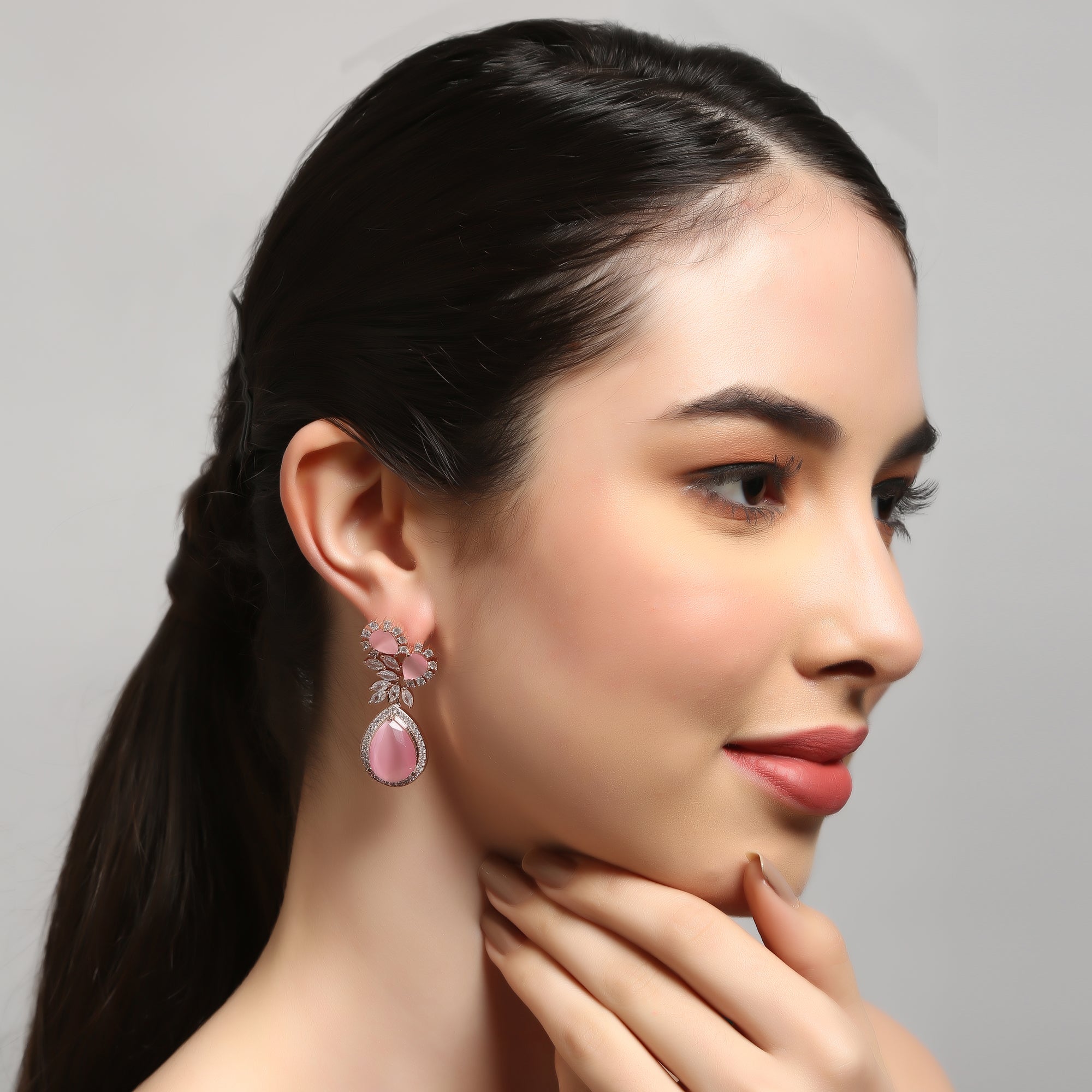 Pink American diamond tear drop Earrings