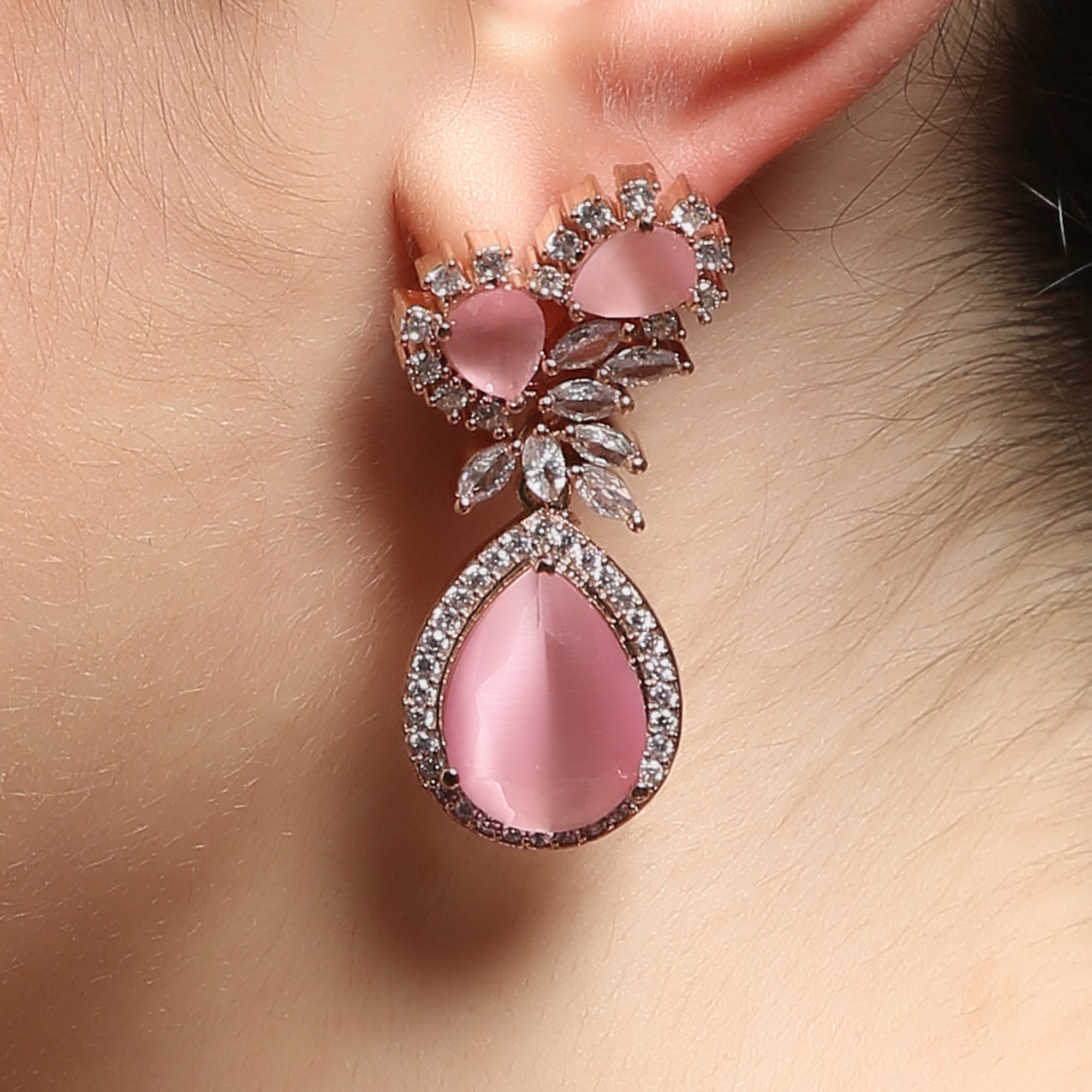 Pink American diamond tear drop Earrings