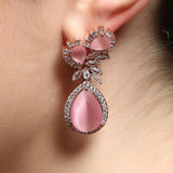 Pink American diamond tear drop Earrings