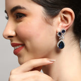 Blue Silver Plated American Diamond Tear Drop Earrings