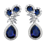 Blue Silver Plated American Diamond Tear Drop Earrings