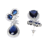 Blue Silver Plated American Diamond Tear Drop Earrings