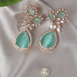 Rose Gold-Plated Green Contemporary Drop American Diamond Earrings