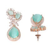 Rose Gold-Plated Green Contemporary Drop American Diamond Earrings