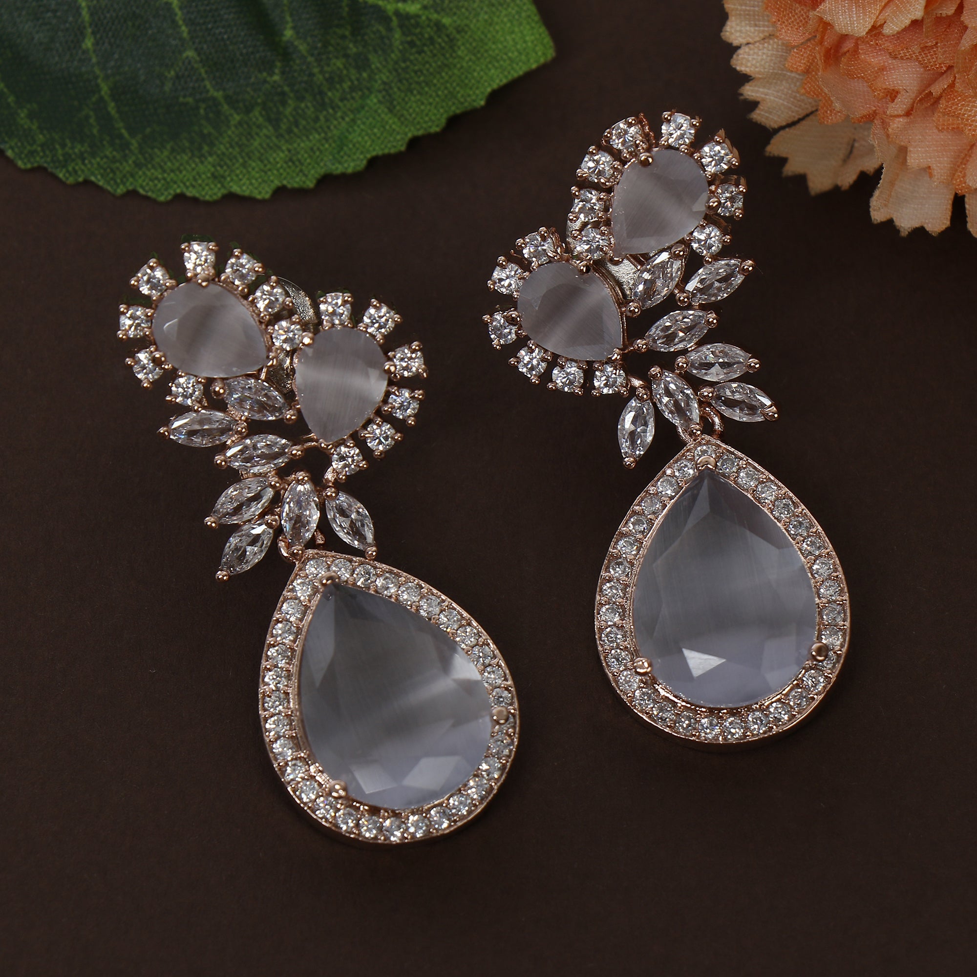 Grey American Diamond Tear Drop Earrings