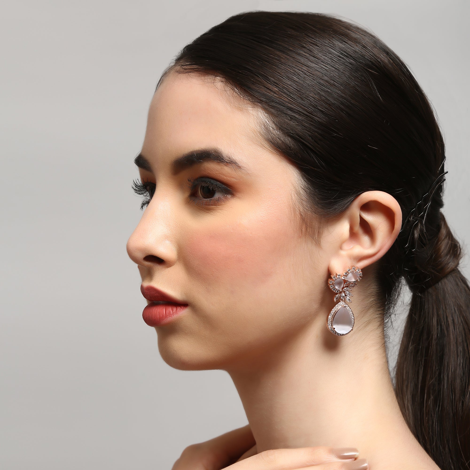 Grey American Diamond Tear Drop Earrings