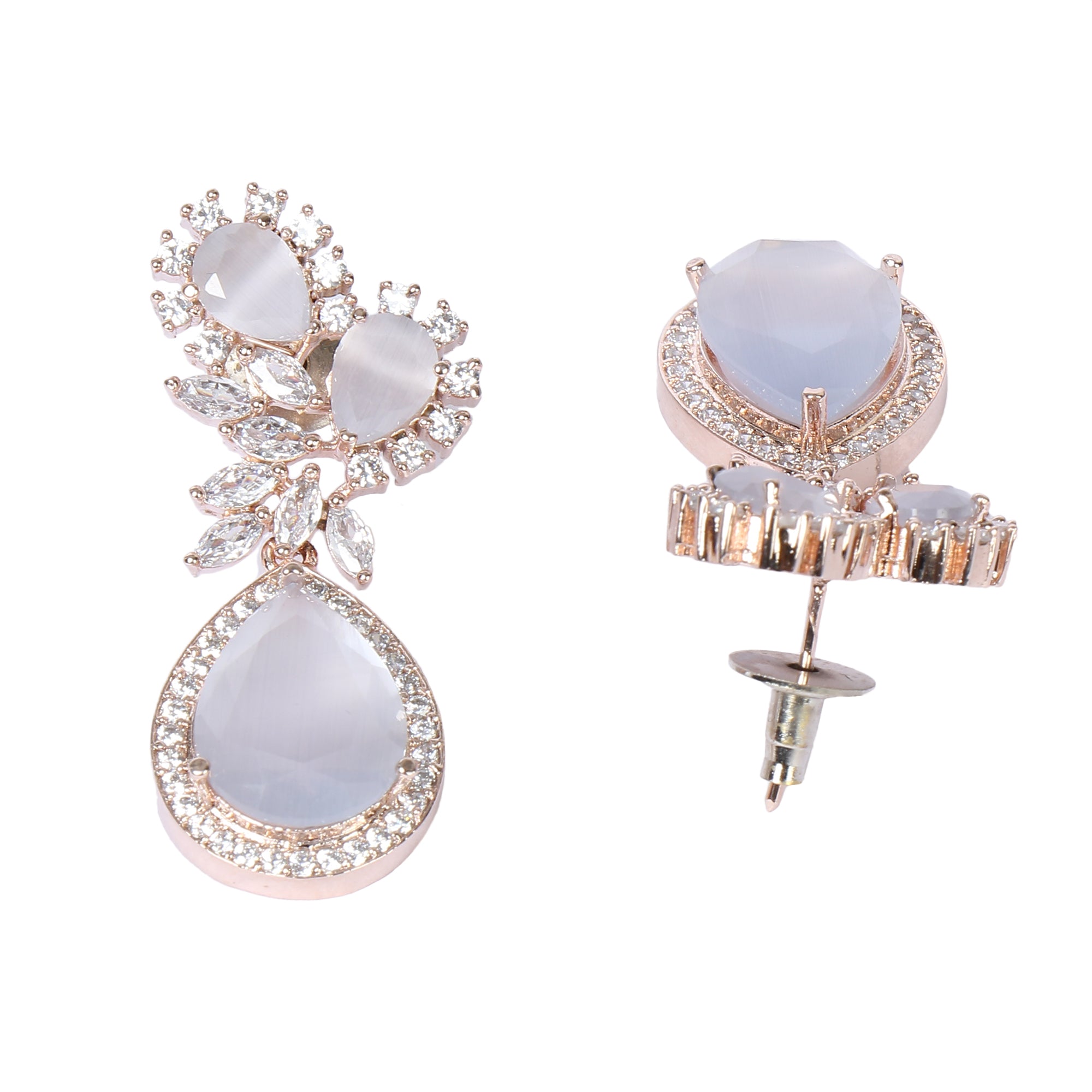 Grey American Diamond Tear Drop Earrings