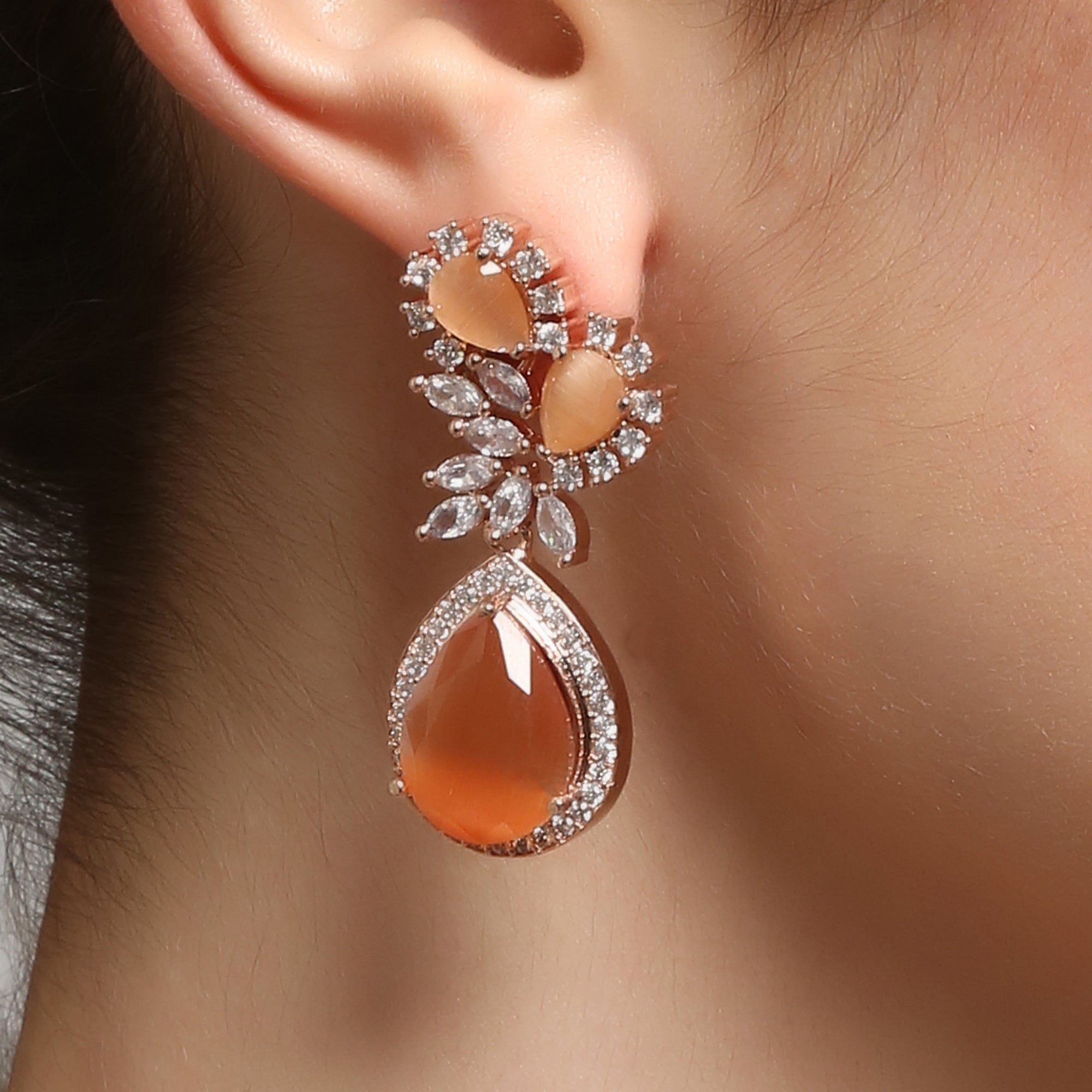 Classsic American Diamond Peach tear drop earrings