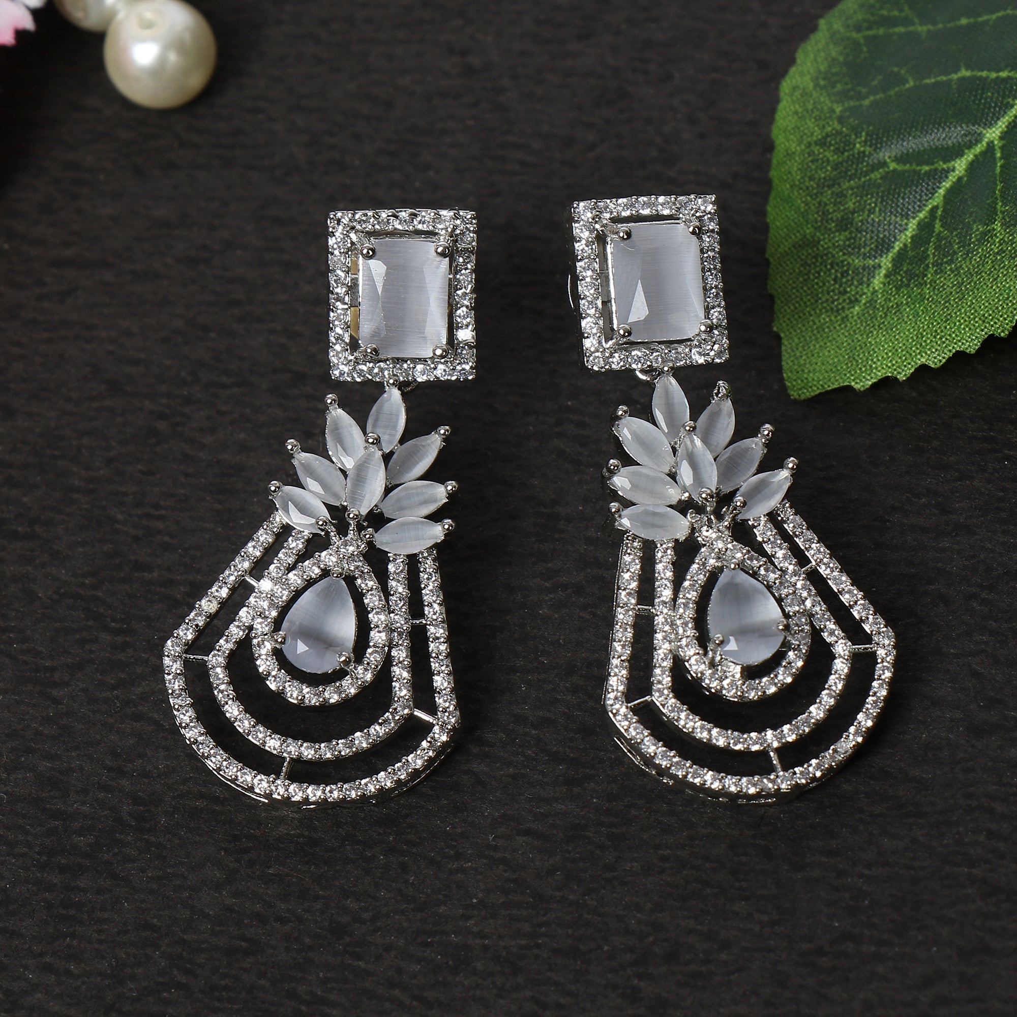 Silver-Toned Contemporary Drop Earrings