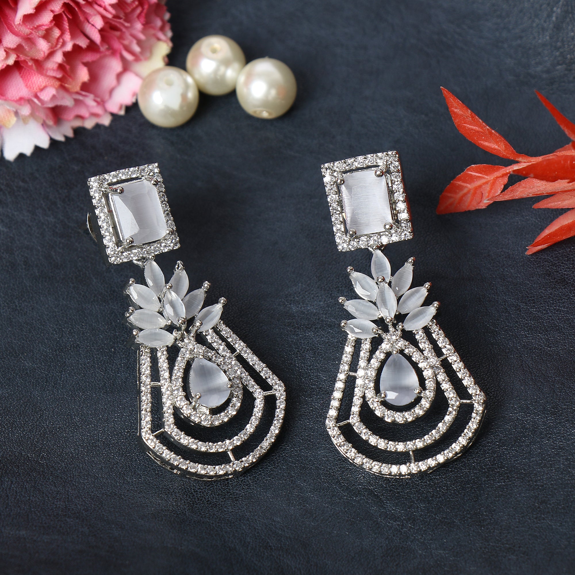 Silver-Toned Contemporary Drop Earrings