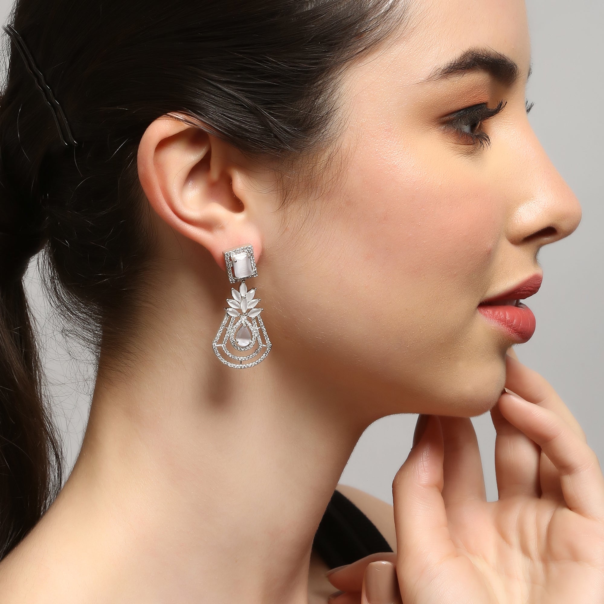 Silver-Toned Contemporary Drop Earrings