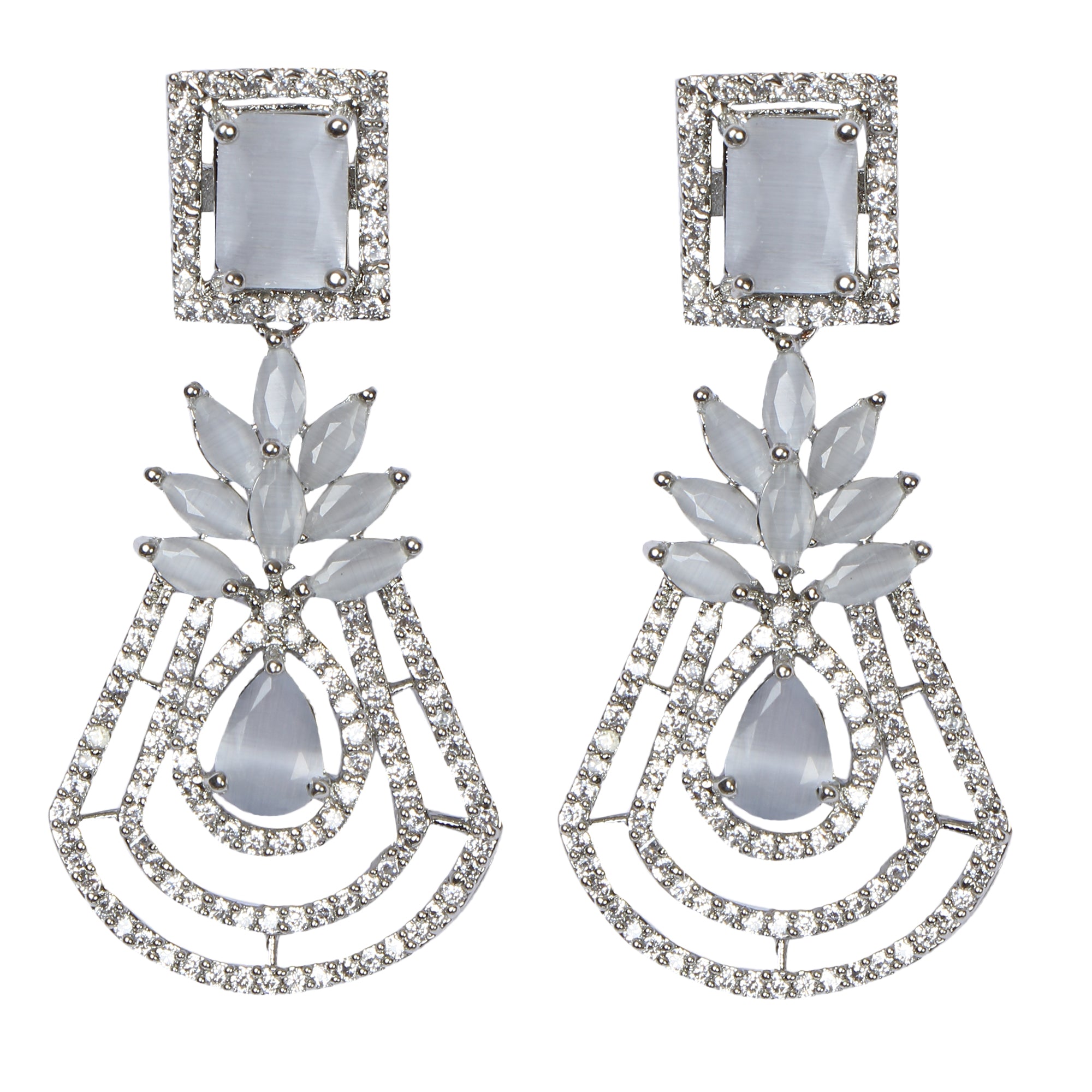 Silver-Toned Contemporary Drop Earrings
