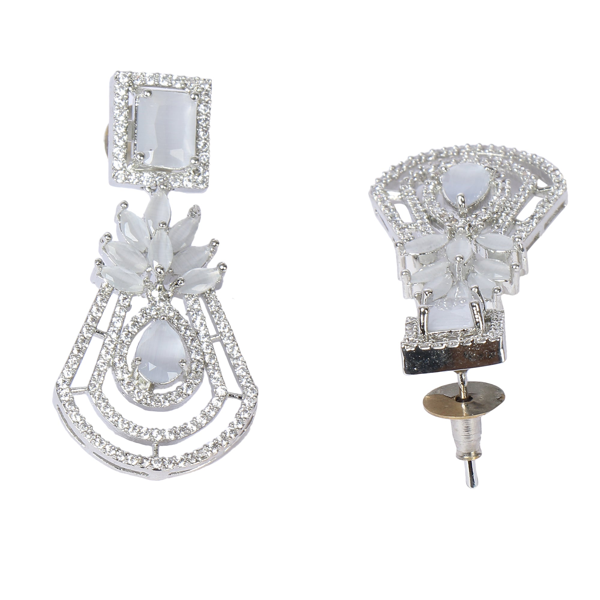 Silver-Toned Contemporary Drop Earrings