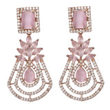 Rose Gold-Plated Pink  Drop Earrings American Diamond