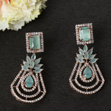Green Rose Gold-Plated Crescent Shaped Drop American Diamond Earrings