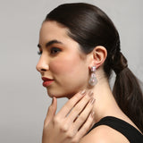 Silver-Toned Pink Contemporary Drop American Diamond Earrings