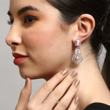 Silver-Toned Pink Contemporary Drop American Diamond Earrings