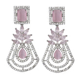 Silver-Toned Pink Contemporary Drop American Diamond Earrings