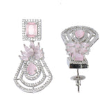 Silver-Toned Pink Contemporary Drop American Diamond Earrings