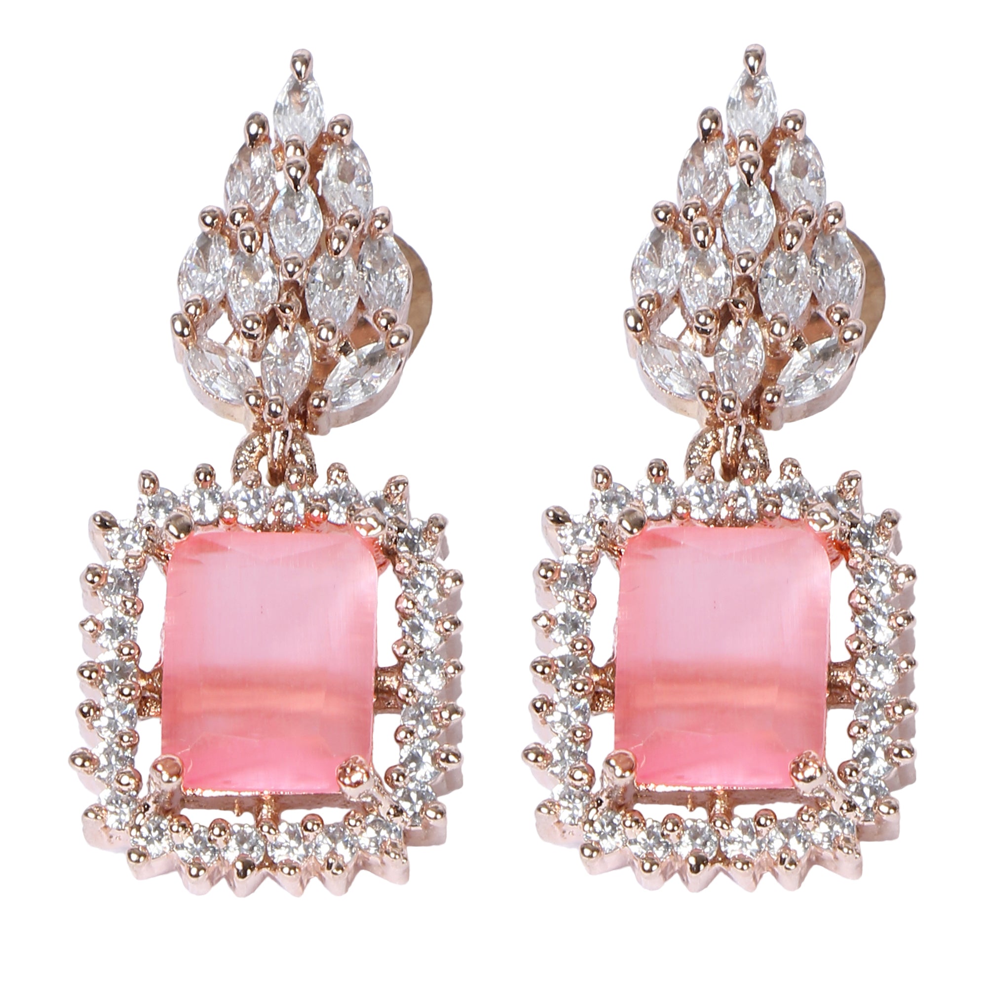 Silver Gold-Plated Pink Stud American Diamond Earrings